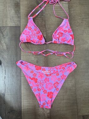 Kulani Kinis Pink and Red Floral Triangle Bikini